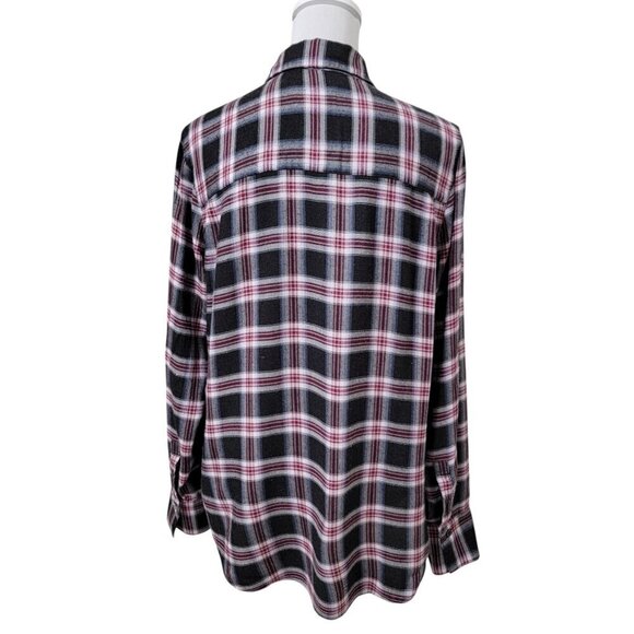 Treasure & Bond Size XS Black, Blue, White & Burgundy Plaid "Boyfriend" Flannel - Picture 4 of 12